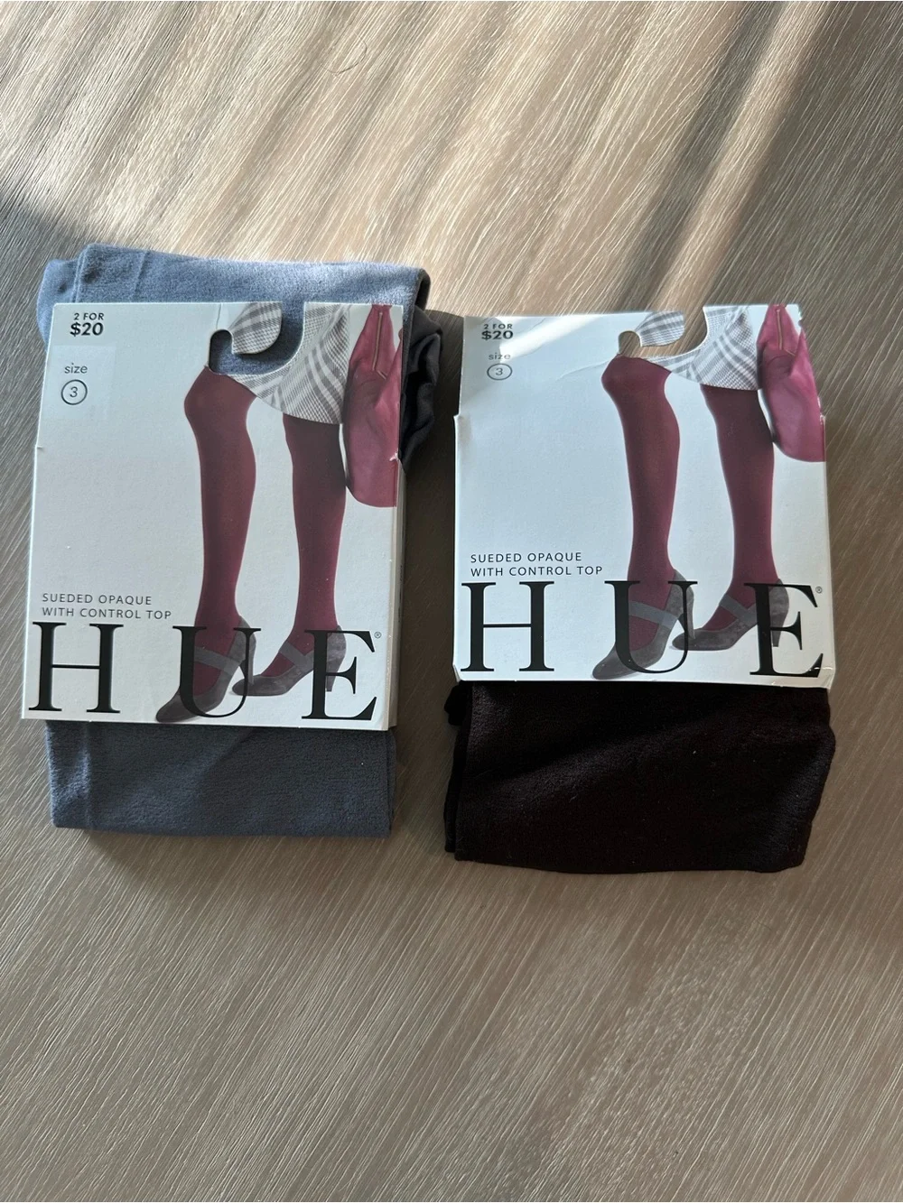 HUE Sueded Opaque Tights in Gray and Brown
